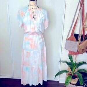 NEW! Cloth & Stone Pastel Watercolor Tiered Maxi Dress Size Small